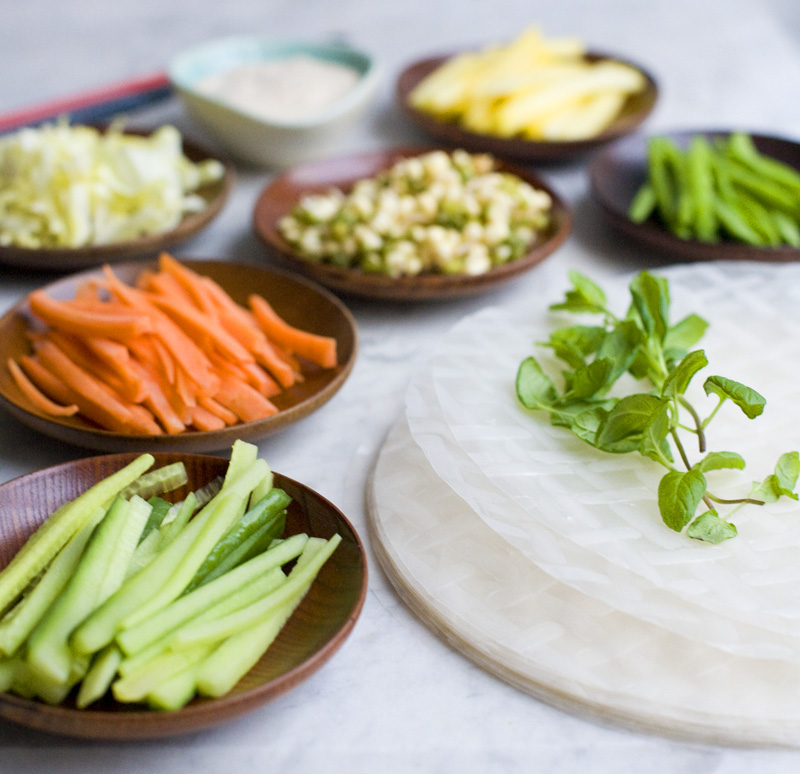 vegan summer rolls with peanut sauce