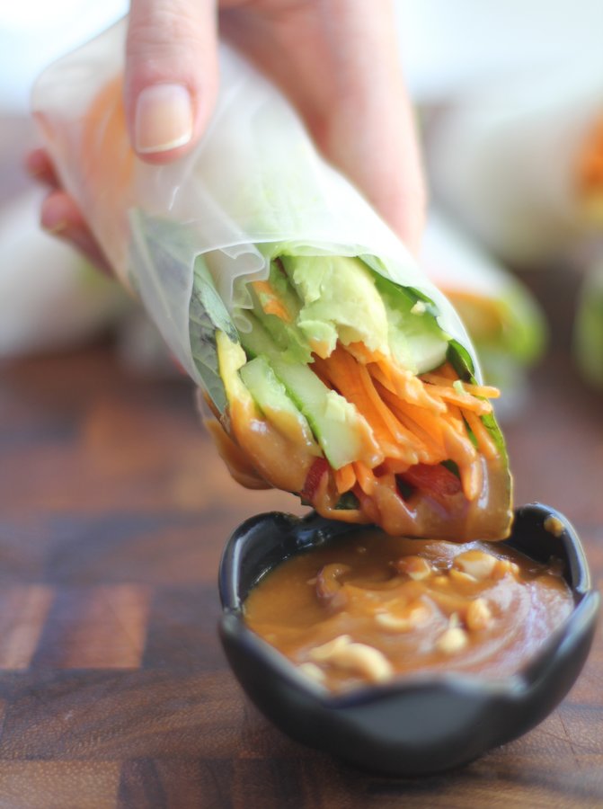 vegan summer rolls with peanut sauce
