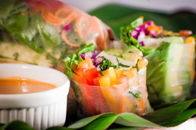 vegan summer rolls with peanut sauce